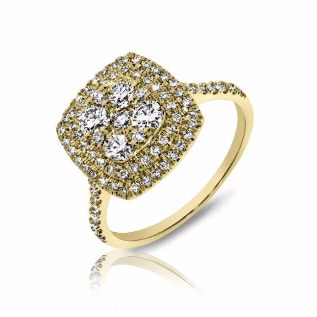 טבעת יהלומים מרובעת במשקל 0.75 קראט זהב