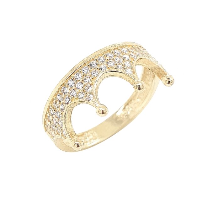 טבעת כתר משובצת זרקונים RG60 זהב